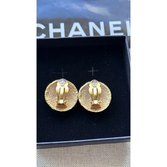 Chanel Authentic Coco Mark Braided Earrings Round Vintage Gold-tone 3 Cm - Picture 5 of 6